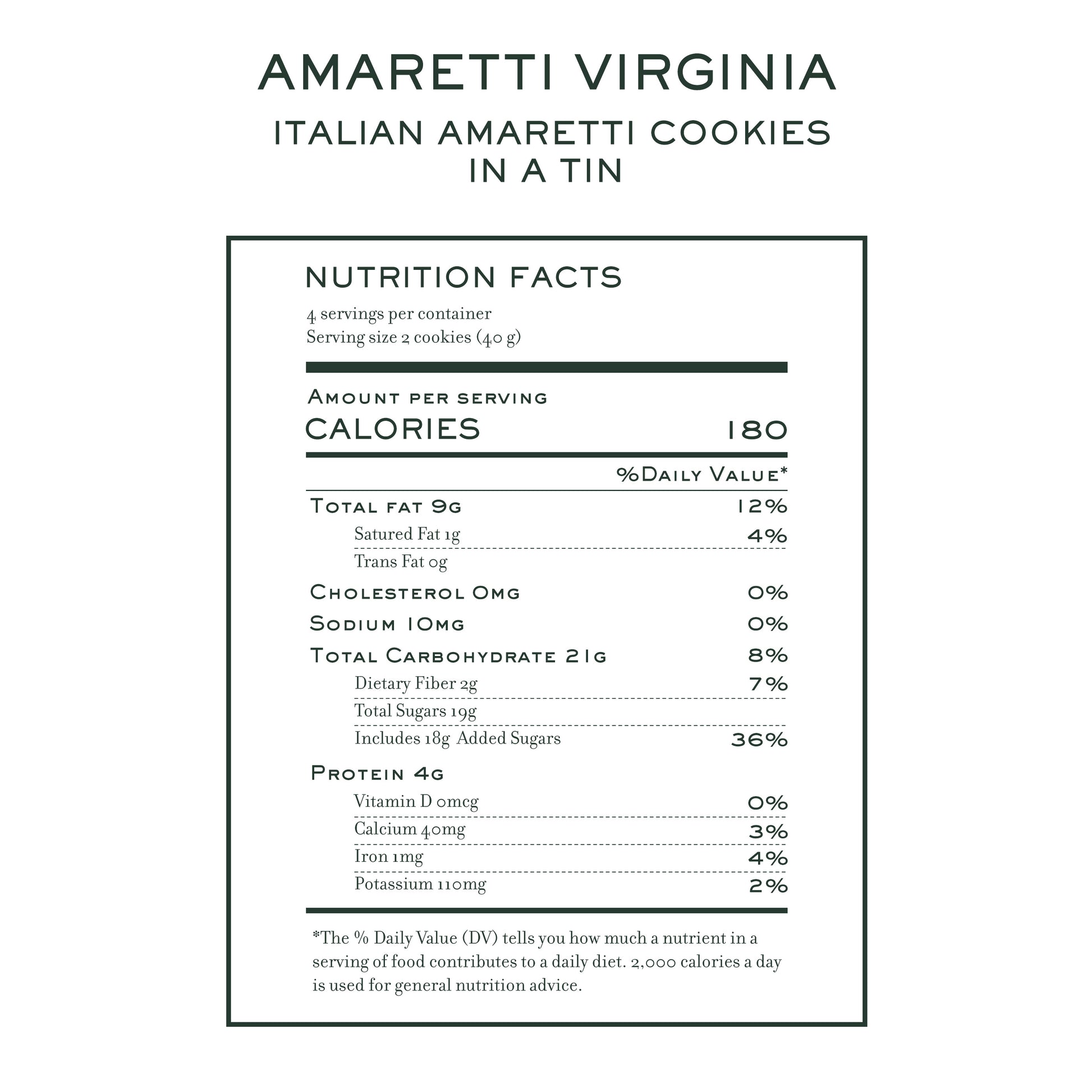 Green tin of Amaretti Virginia classic amaretti cookies