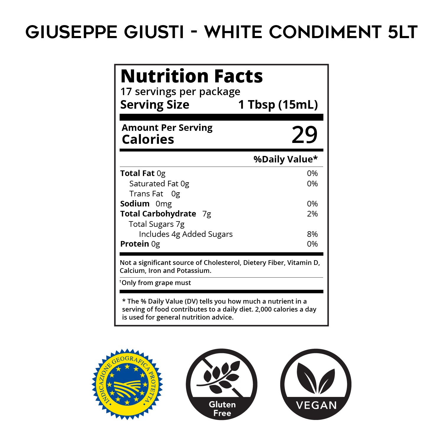 Gourmet White Wine Vinegar Condiment by Giusti (5LT)