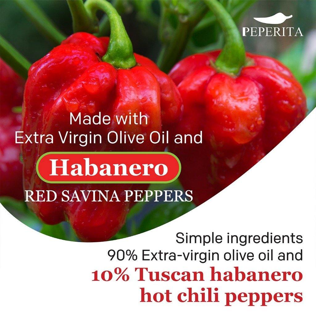Made With Extra Virgin Olive Oil and Habanero Red Savina Peppers