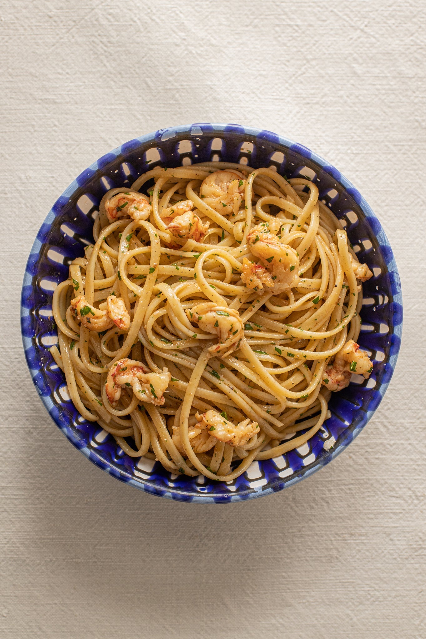 Lemon pepper and shrimp linguine