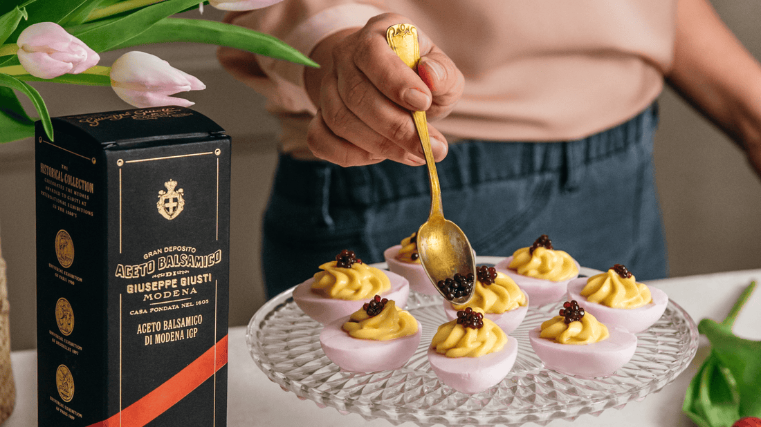 Eggs Filled with Yolk Cream and Black Pearls