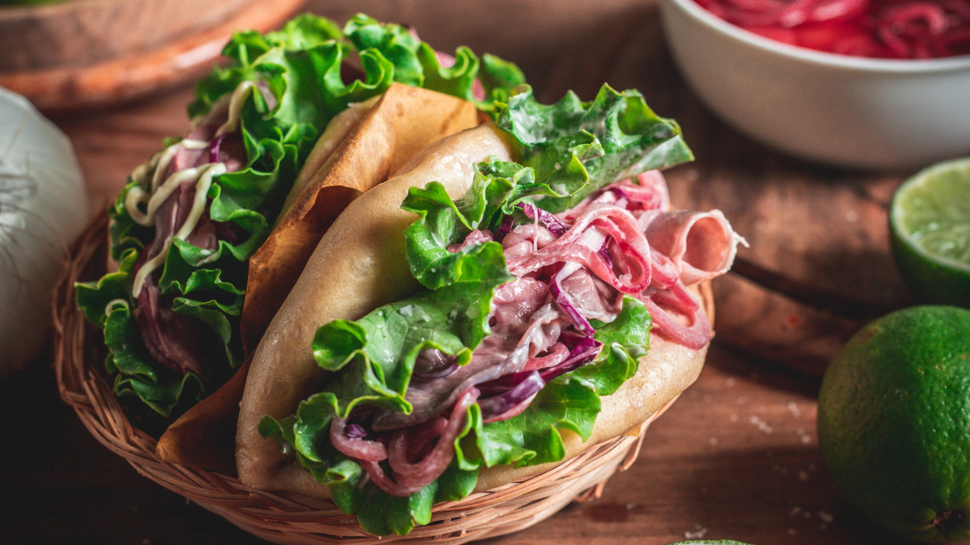 Bao Buns with Balsamic Roast Beef and Sweet-Sour Onions