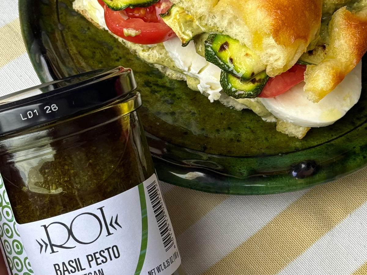 Caprese Pesto Focaccia Sandwich mozzarella grilled zucchini