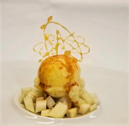 Pear tartare with Parmigiano Reggiano ice cream, salted caramel and Giusti Balsamic Vinegar