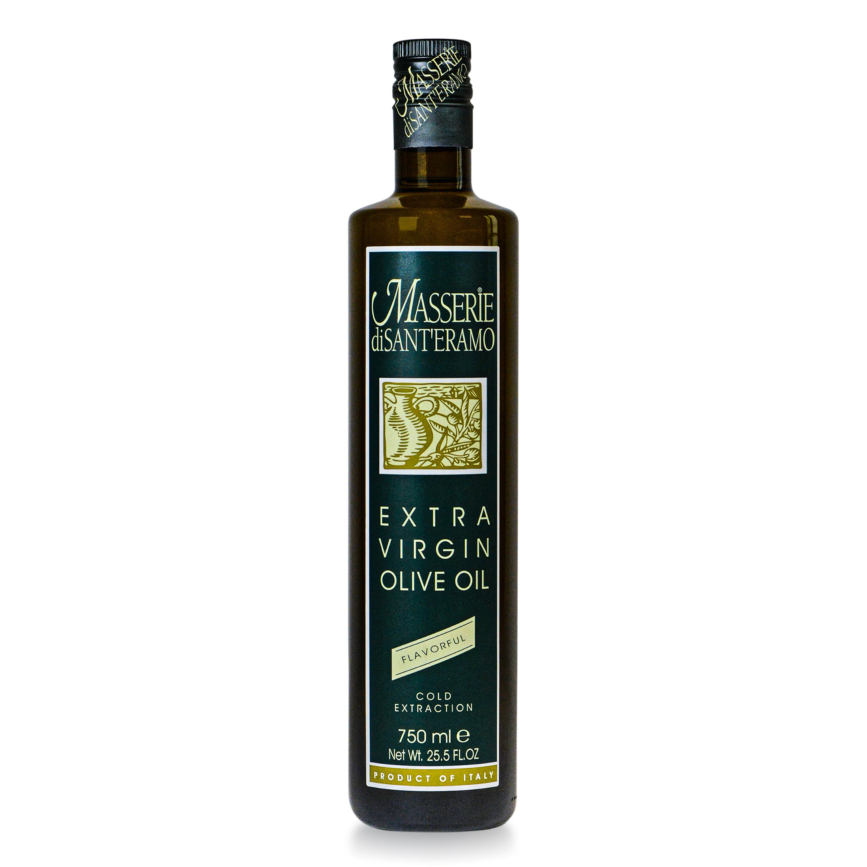 Bottle of Flavorful Italian Extra Virgin Olive Oil on a white background Masserie di Santeramo