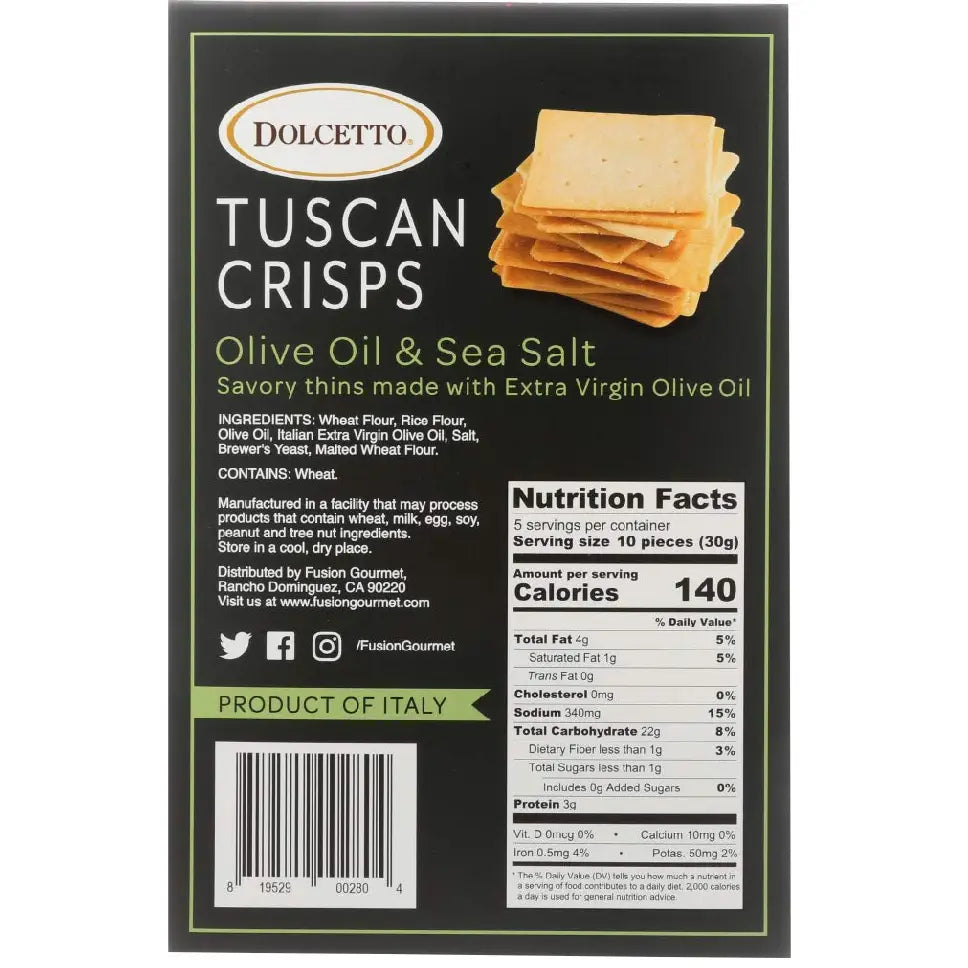 Tuscan Crisps, Italian Crackers, Olive Oil &  Sea Salt - By Dolcetto