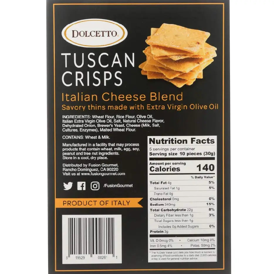 Tuscan Crisps, Italian Crackers, Italian Cheese Blend - By Dolcetto