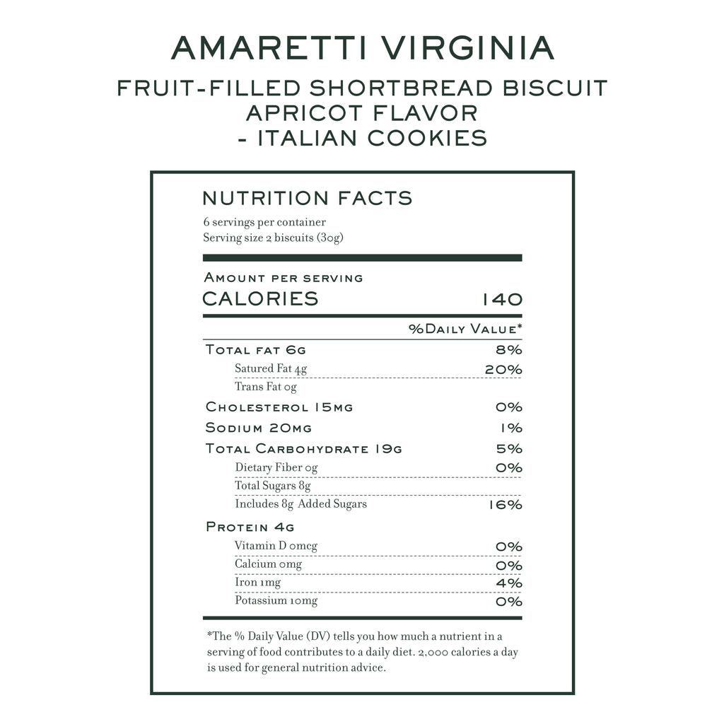 Nutrition facts for Amaretti Virginia apricot fruit-filled shortbread cookies