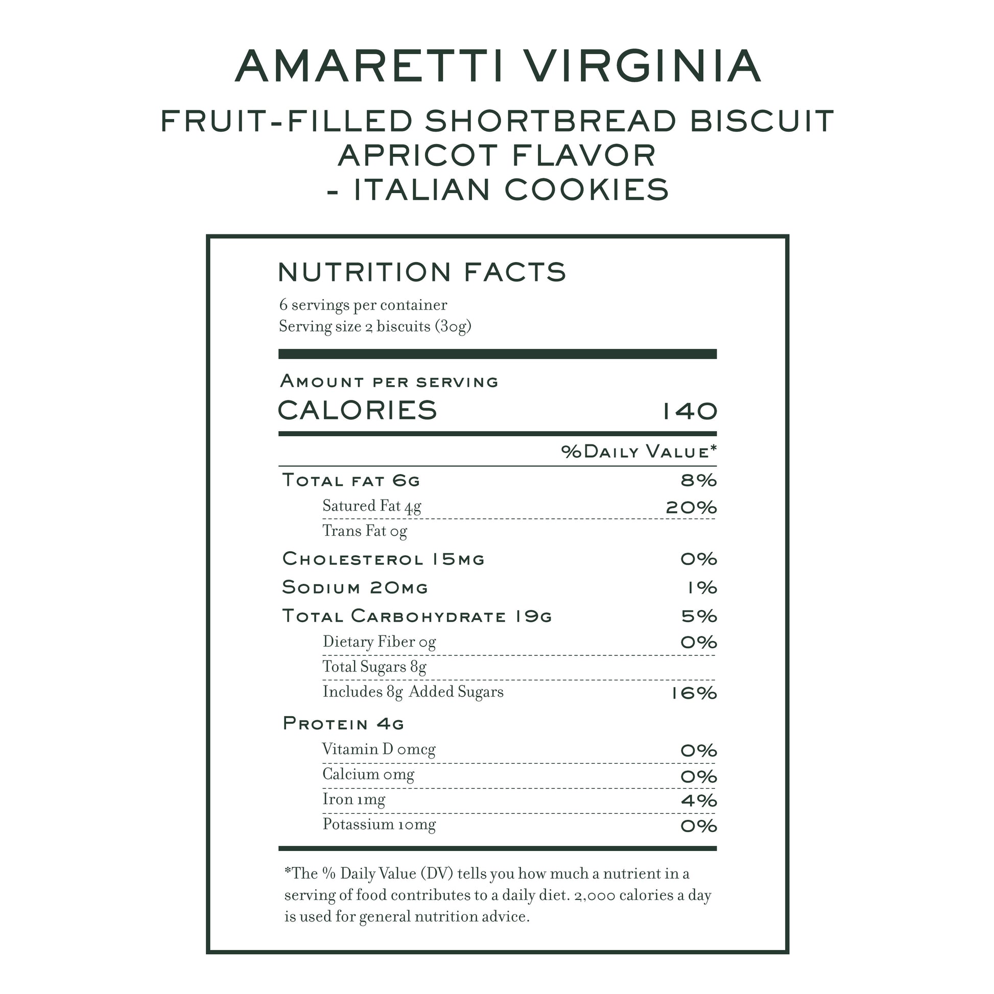 Nutrition facts for Amaretti Virginia apricot fruit-filled shortbread cookies