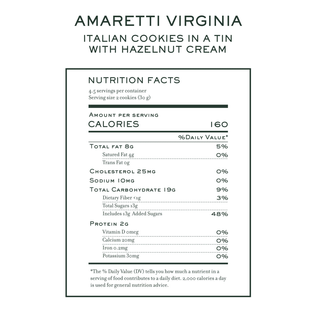 Blue tin of Amaretti Virginia hazelnut cream filled cookies