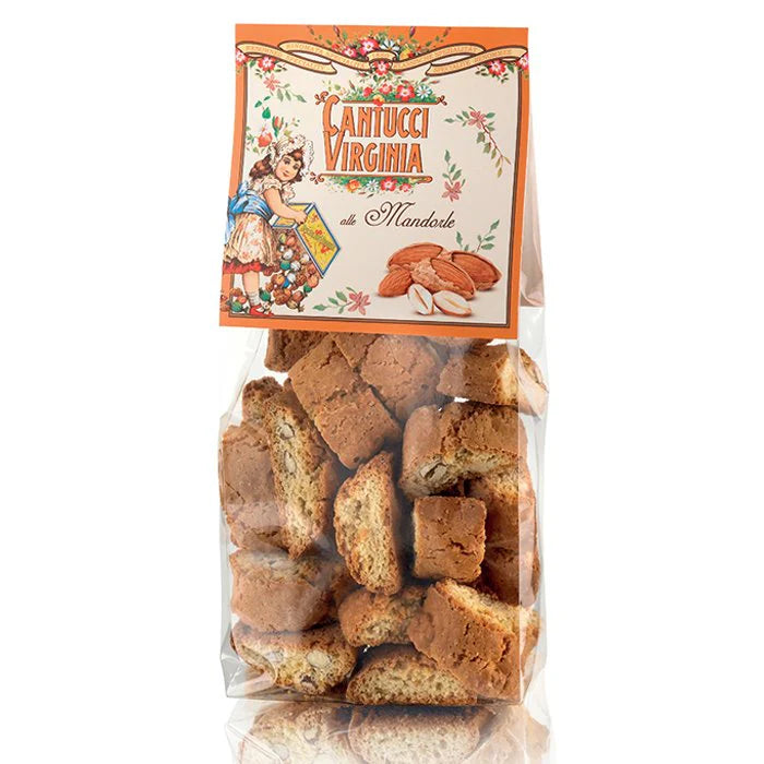 Bag of Amaretti Virginia almond cantucci biscotti cookies with vintage style packaging