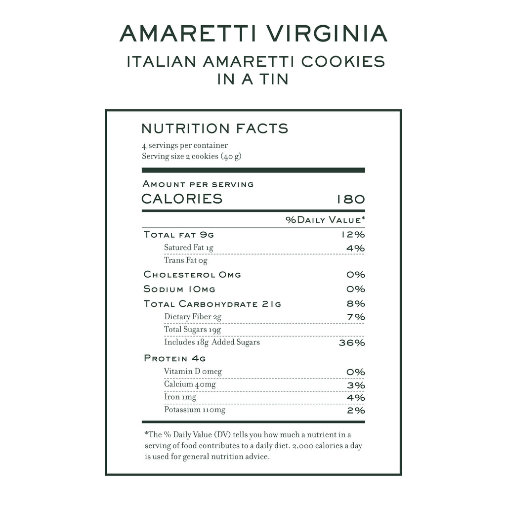 Green tin of Amaretti Virginia classic amaretti cookies