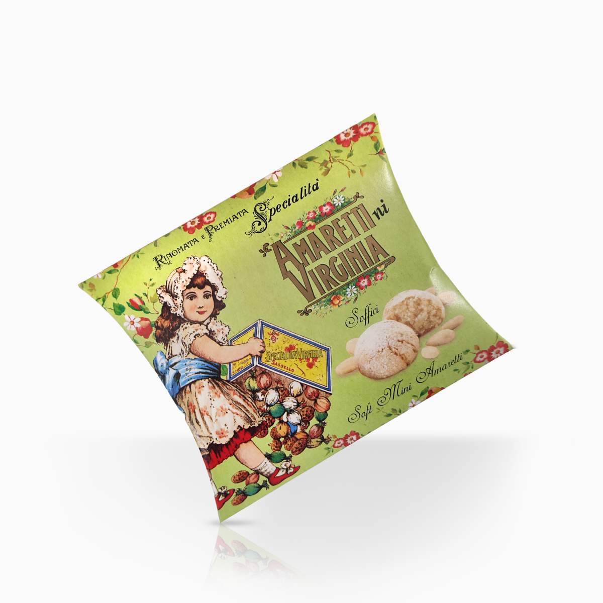 Amaretti Virginia green pouch with soft Italian almond Amaretti cookies packaging