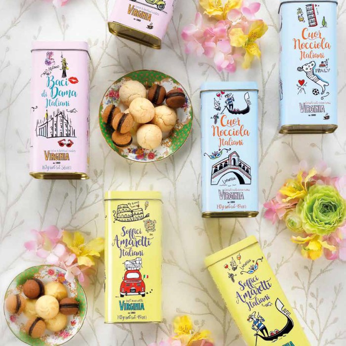 Assorted Italian tins with Amaretti Virginia Baci di Dama cookies