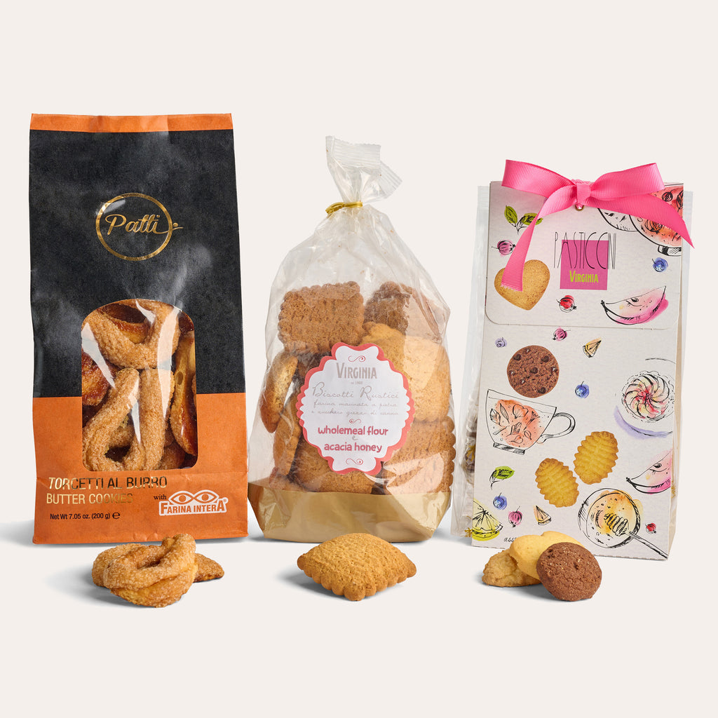 Variety of Italian cookies including butter, honey, and assorted biscuits