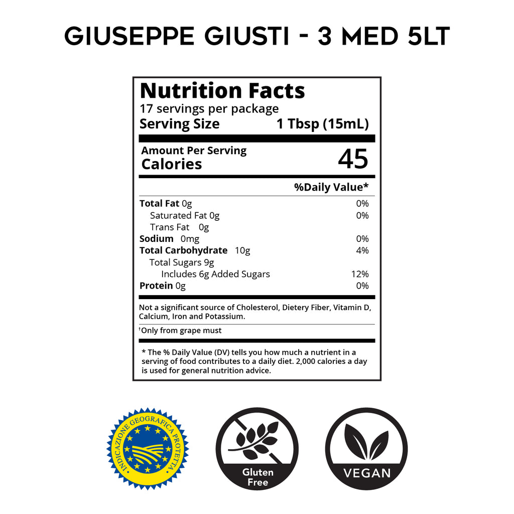 3 Gold Medals- IGP Balsamic Vinegar of Modena by Giusti (5L)