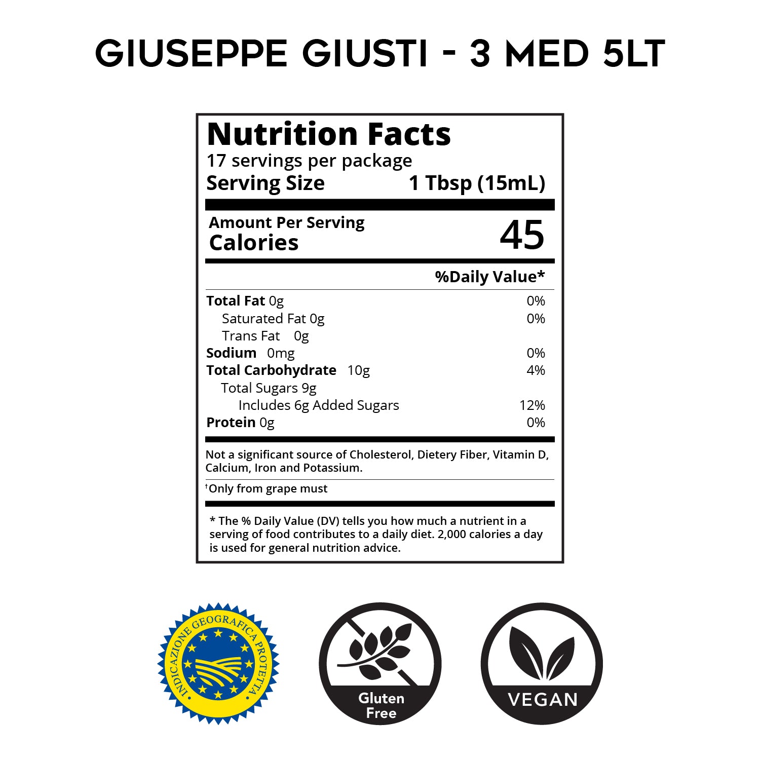 3 Gold Medals- IGP Balsamic Vinegar of Modena by Giusti (5L)