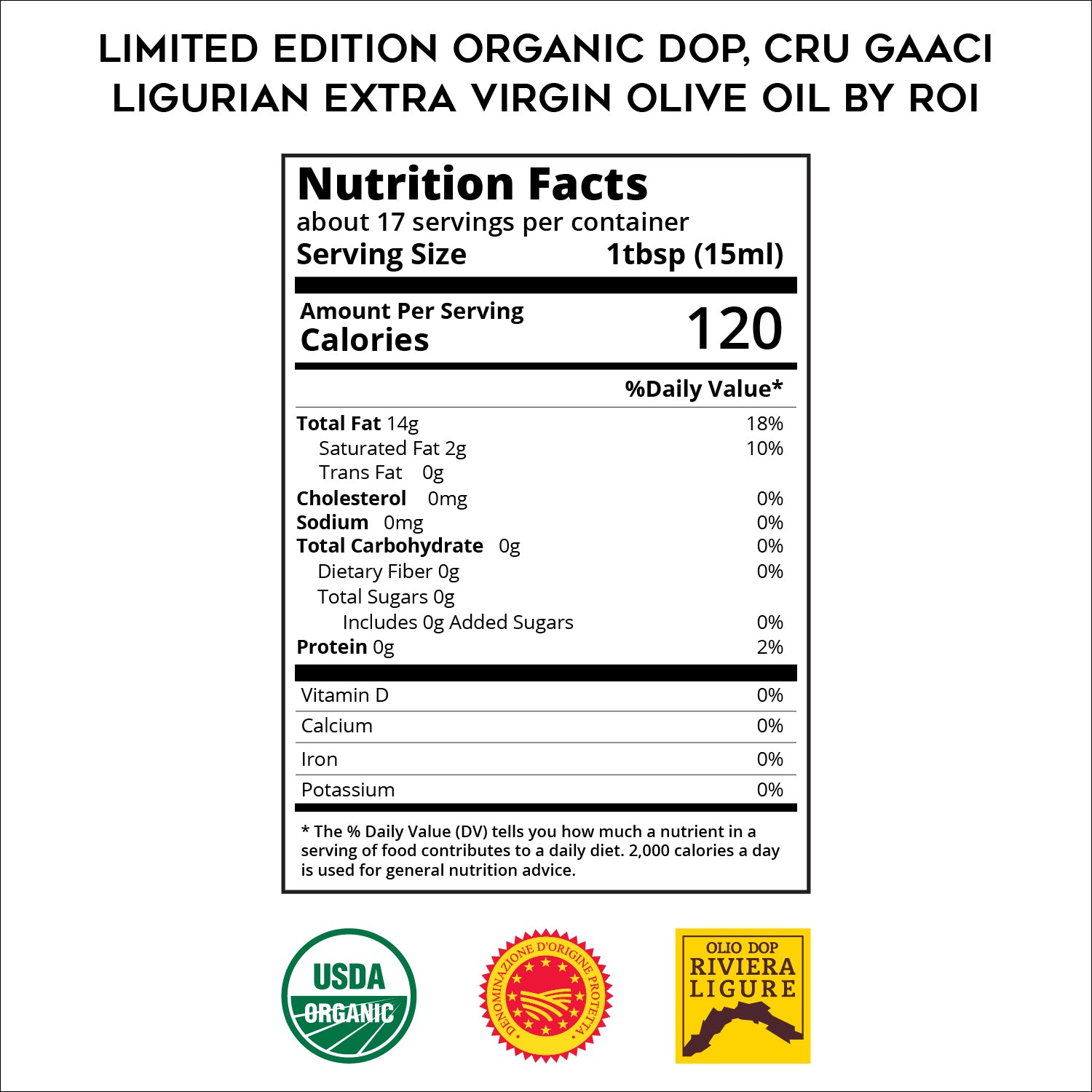 LIMITED EDITION Organic, DOP, Cru Gaaci Ligurian Extra Virgin Olive Oil by ROI
