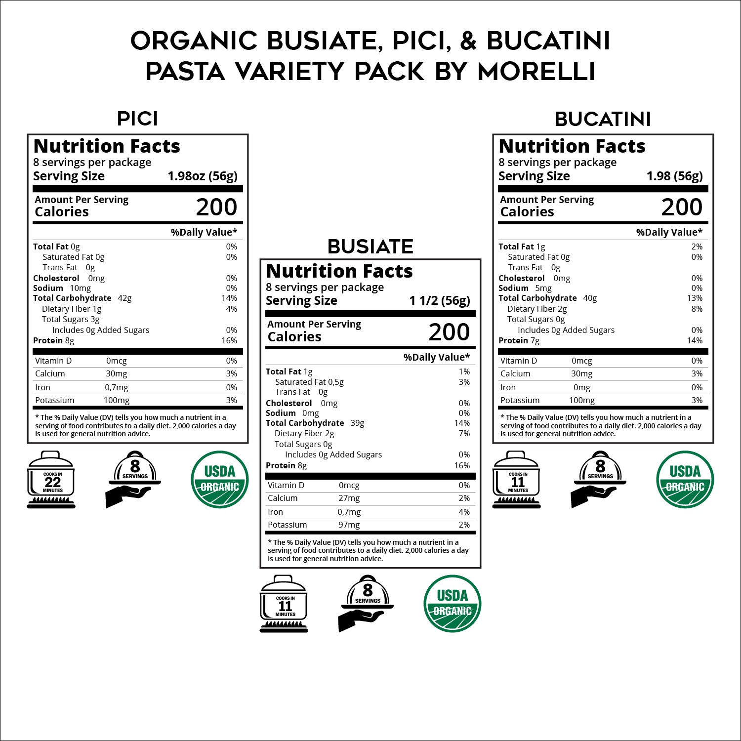 Organic Busiate, Pici, & Bucatini - Pasta Variety Pack by Morelli