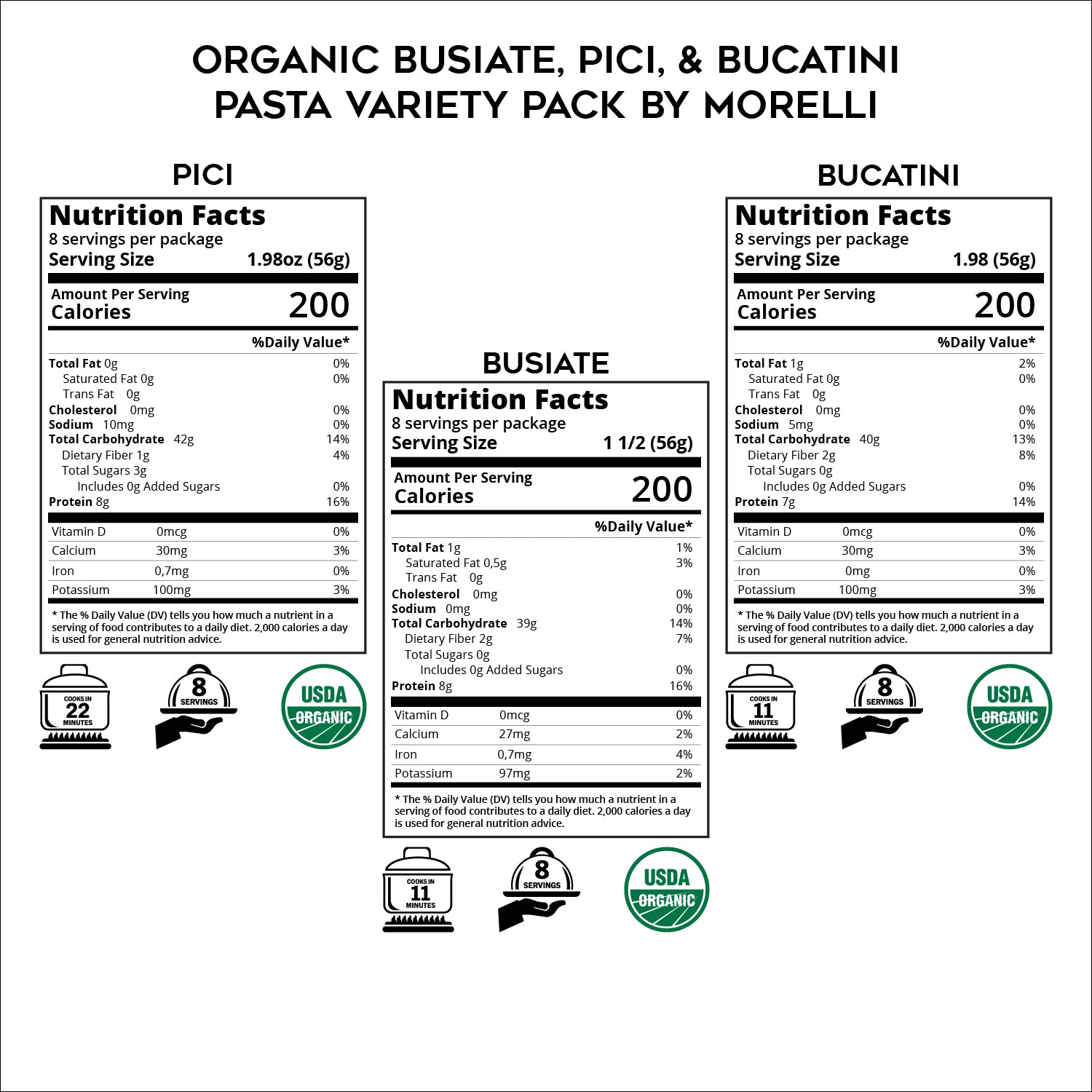 Organic Busiate, Pici, &  Bucatini - Pasta Variety Pack by Morelli