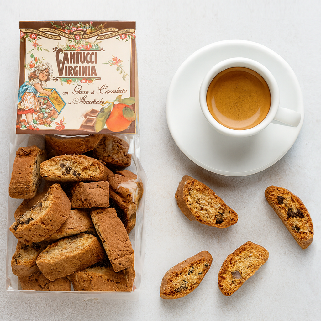Cantucci Virginia almond biscotti served with espresso coffee
