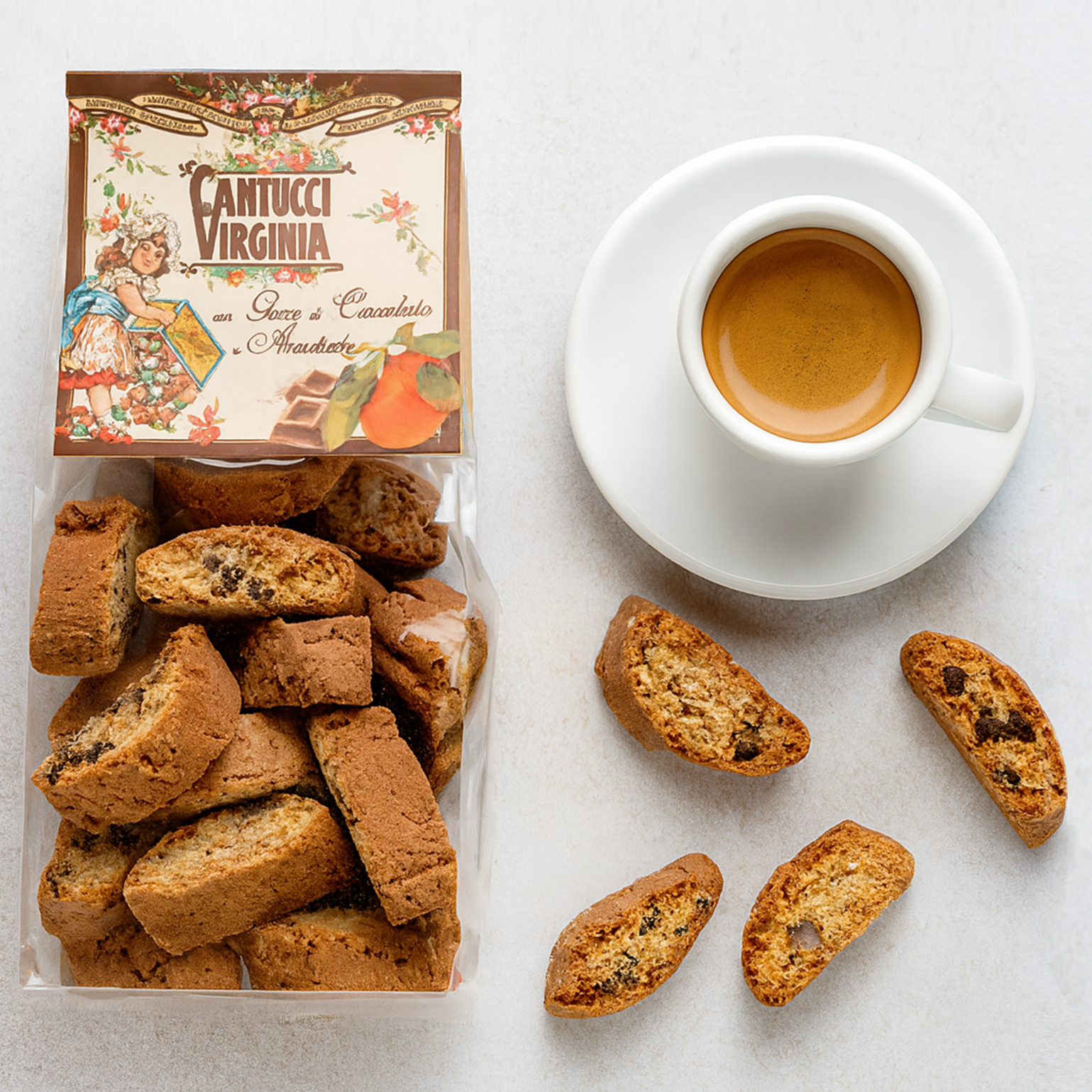 Cantucci Virginia almond biscotti served with espresso coffee