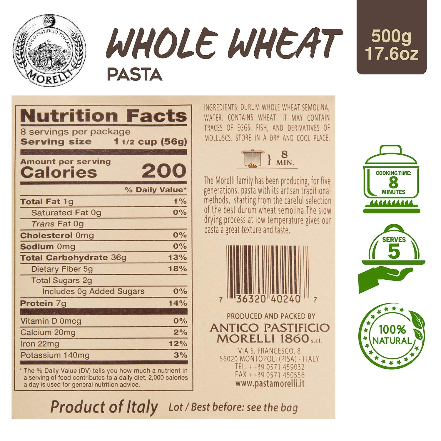 Organic Whole Wheat Penne Pasta by Morelli