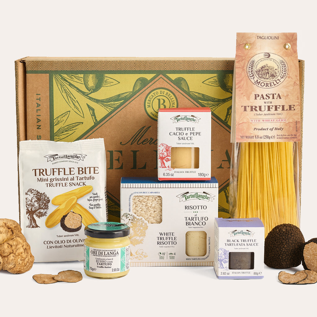 Truffle Lovers gift box with tagliolini pasta, risotto, truffle sauces, and snacks