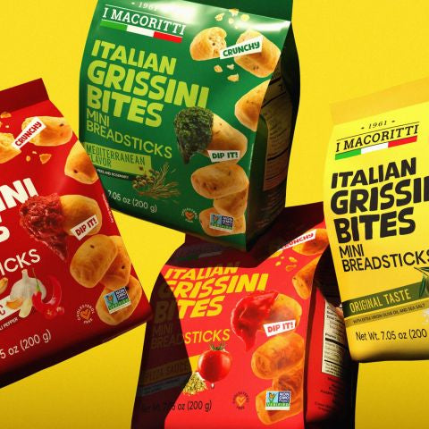 Imacoritti Italian Grissini Bites mini breadsticks assortment of flavors in colorful packaging