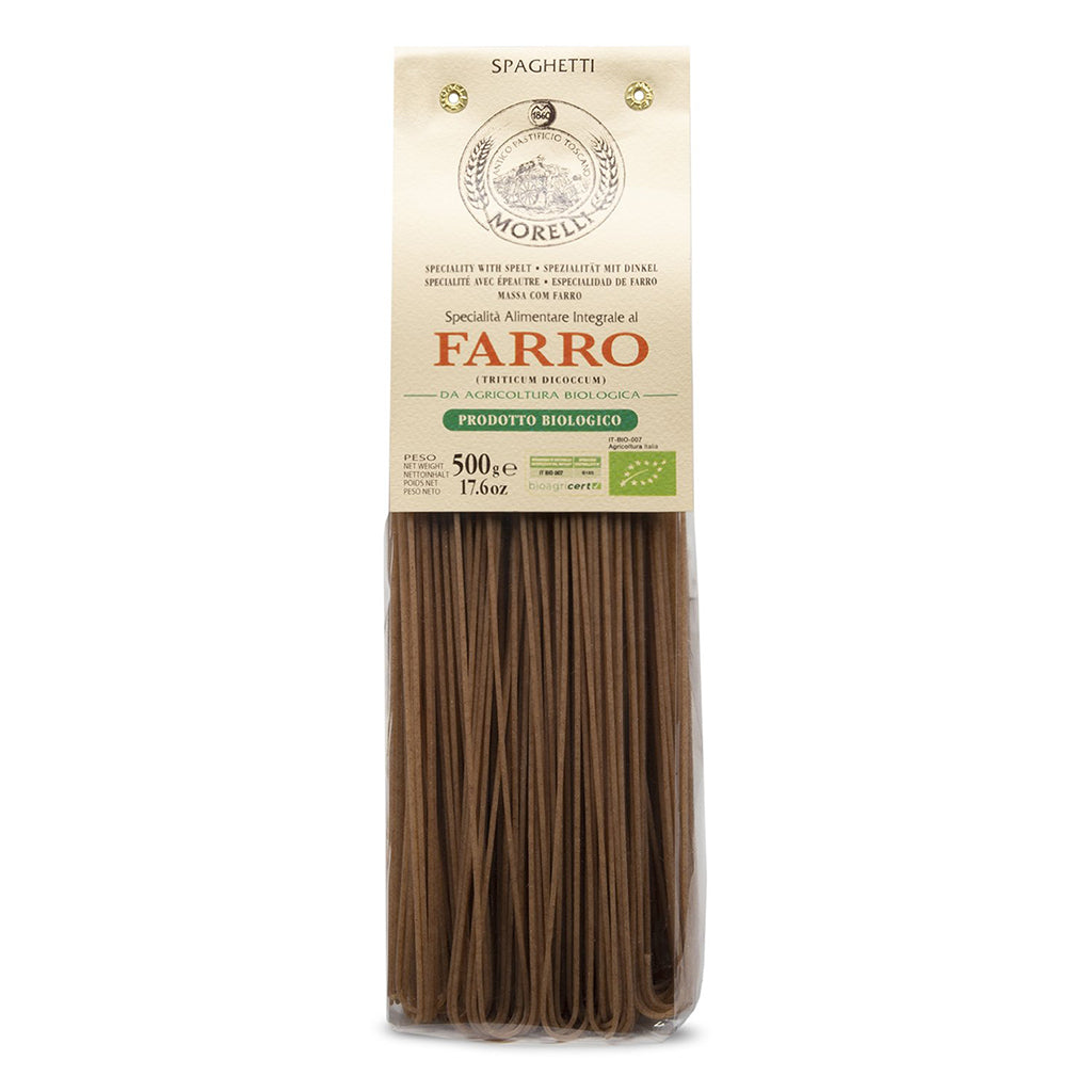 Morelli Pasta Farro Organic Spelt Spaghetti Made in Italy with Wheat Germ