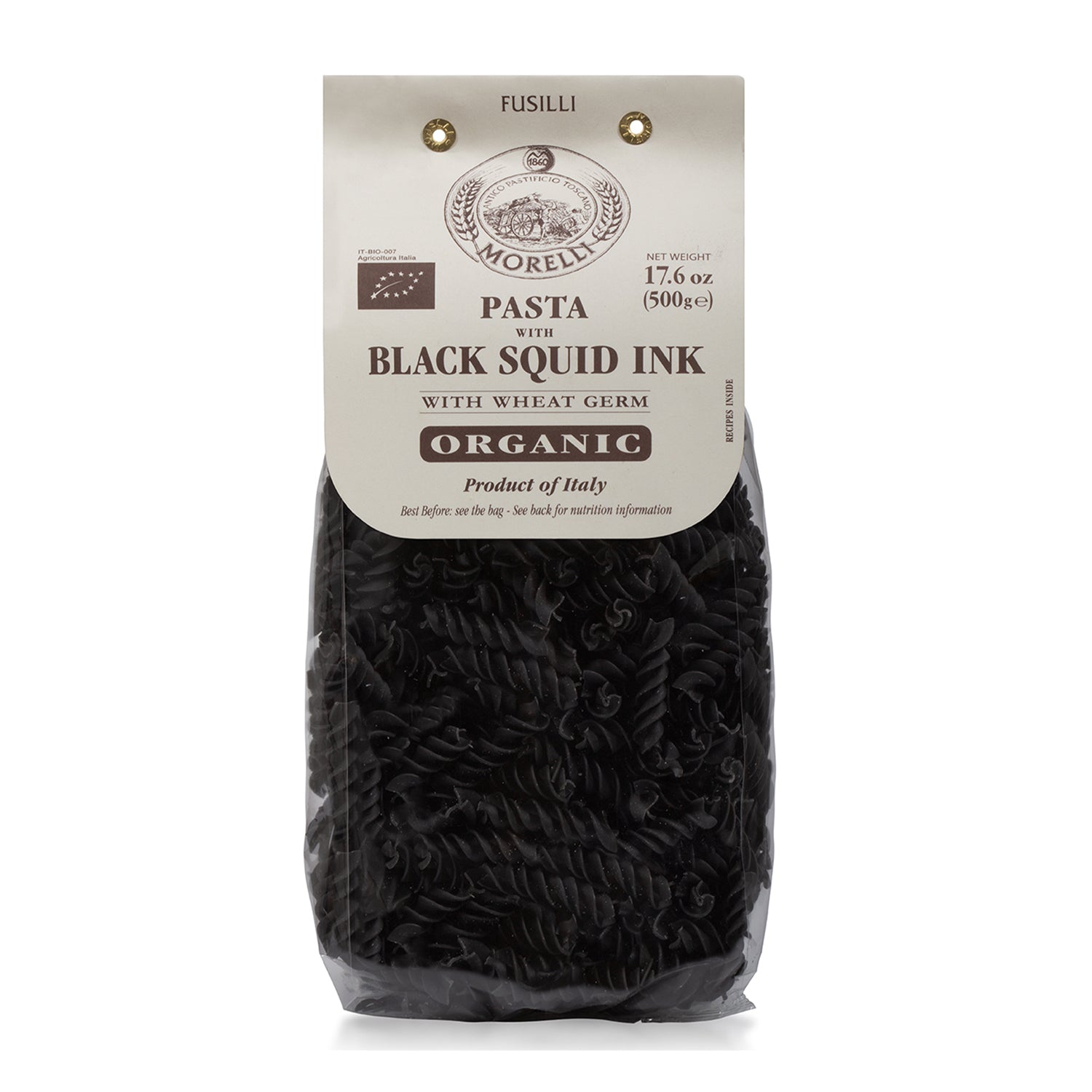 Organic Squid Ink Pasta Fusilli (Rotini) by Morelli
